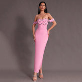 Off-shoulder Sexy Colorful Crystal Diamond Split Tight Stretch Dress